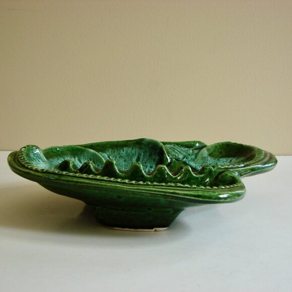 Vintage Green Ashtray California Pottery Ceramic Footed Trinket Jewellery Tray - Picture 2 of 10